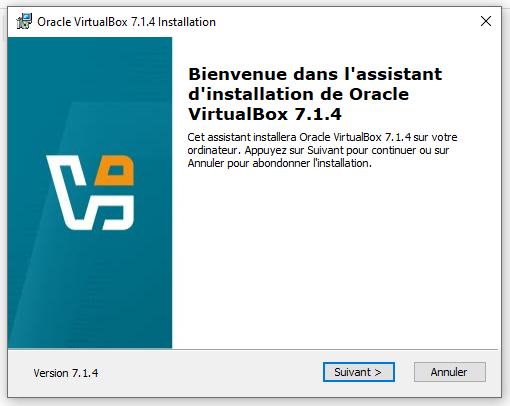 Page d'installation de VirtualBox